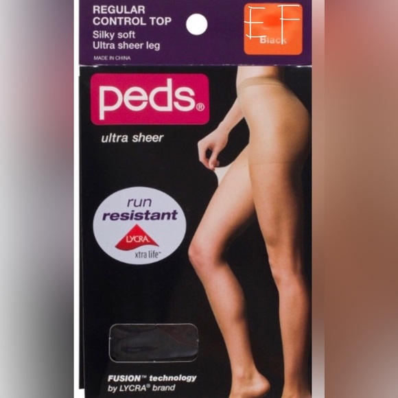 Peds Ladies Fusion Run Resistant Control Top Pantyhose, Black, size‎ EF new - Picture 2 of 5